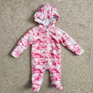 Healthtex Pink Camouflage Fleece Hooded Bodysuit